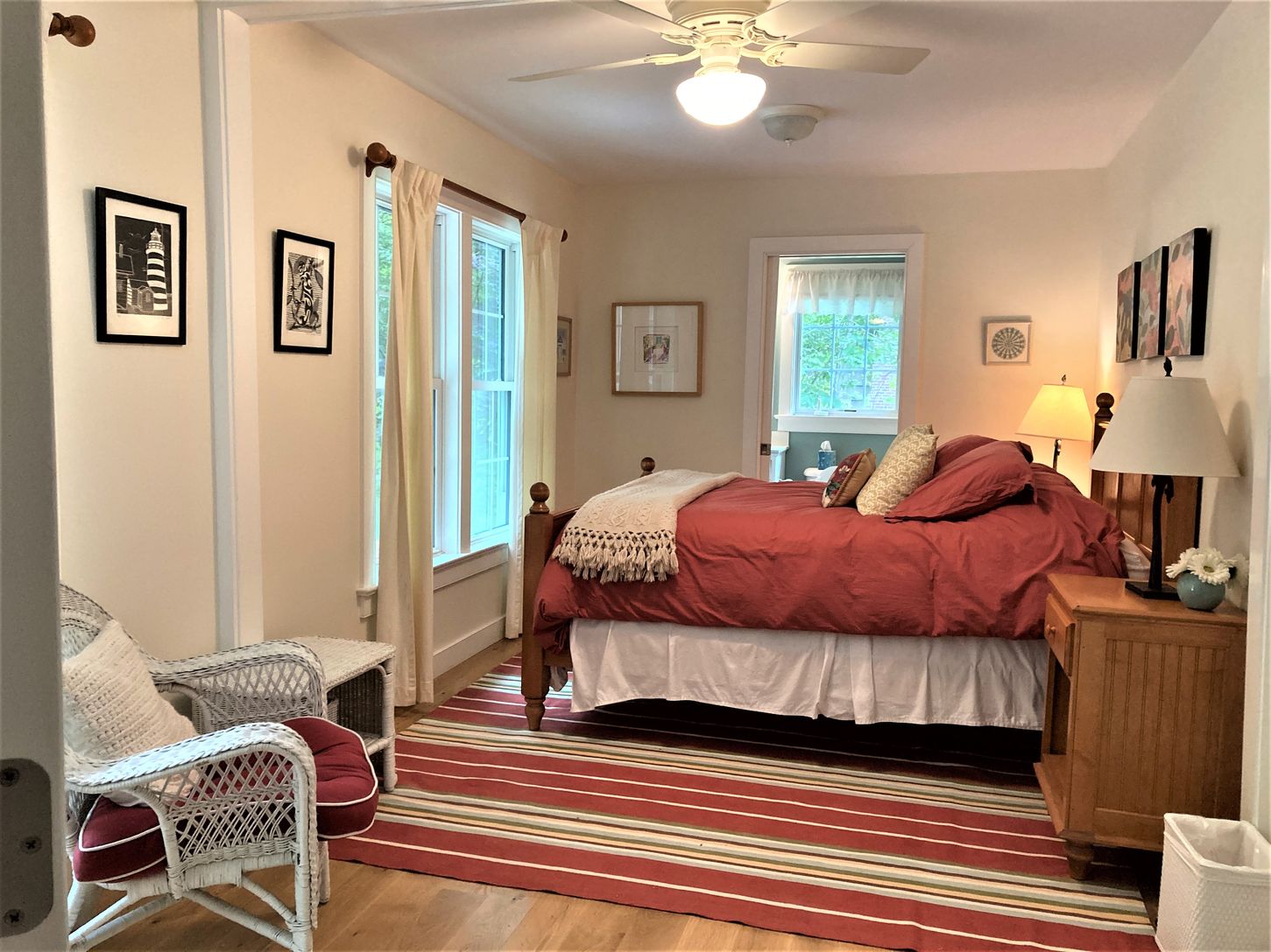 The Master bedroom has a private bath.