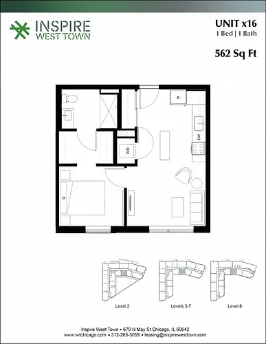 Floor plan x16 1 Bed - 1 Bath
