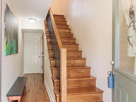 View from front door (white garage door in back)