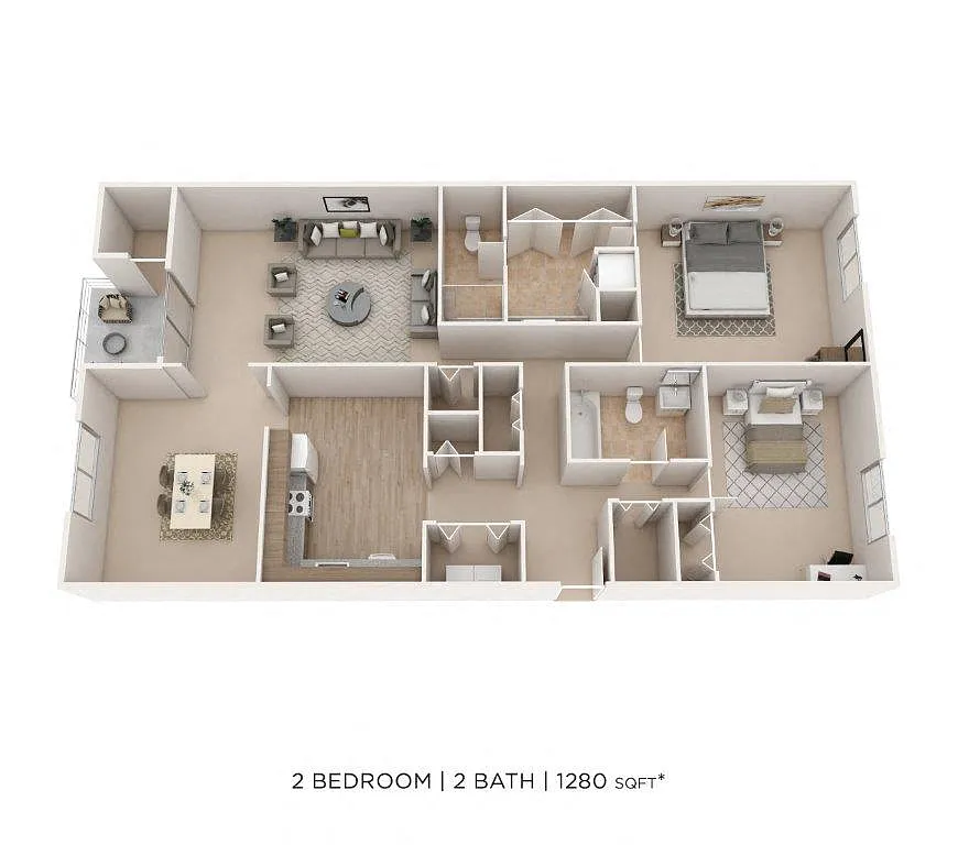 Floor plan Two Bedroom 2 Bath-1280 sqft