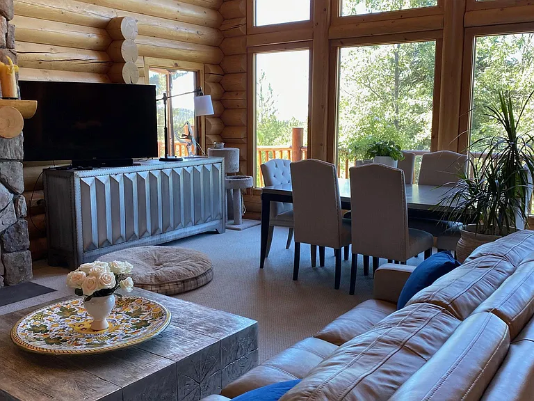 Living room open to dining area.