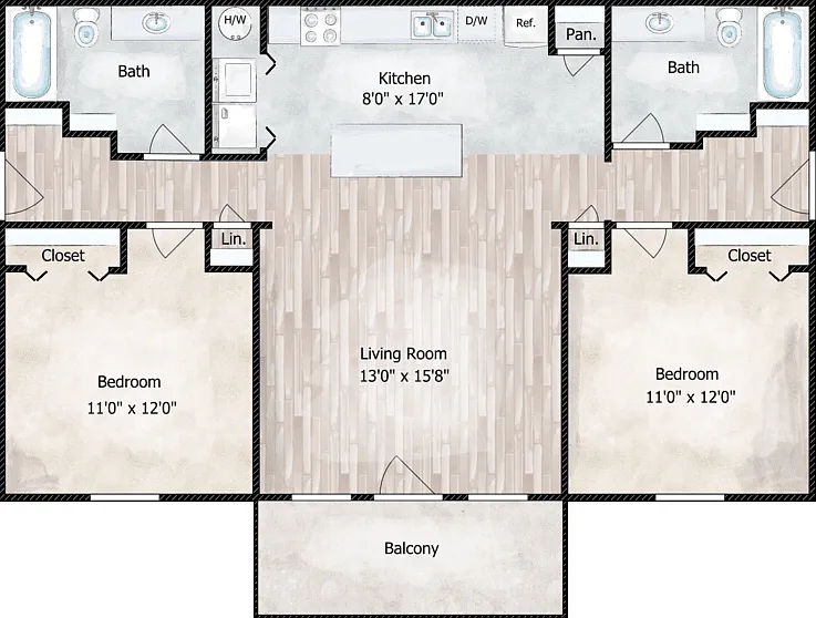 BRAND NEW 2 Bed 2 Bath Floorplan Diagram