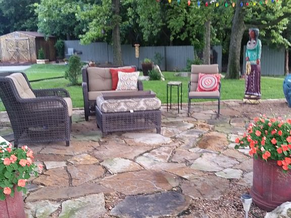 Rock Patio w/shade trees