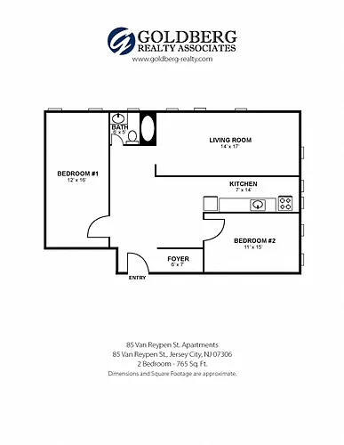 Floor plan 2 Bed 1 Bath Dining Room