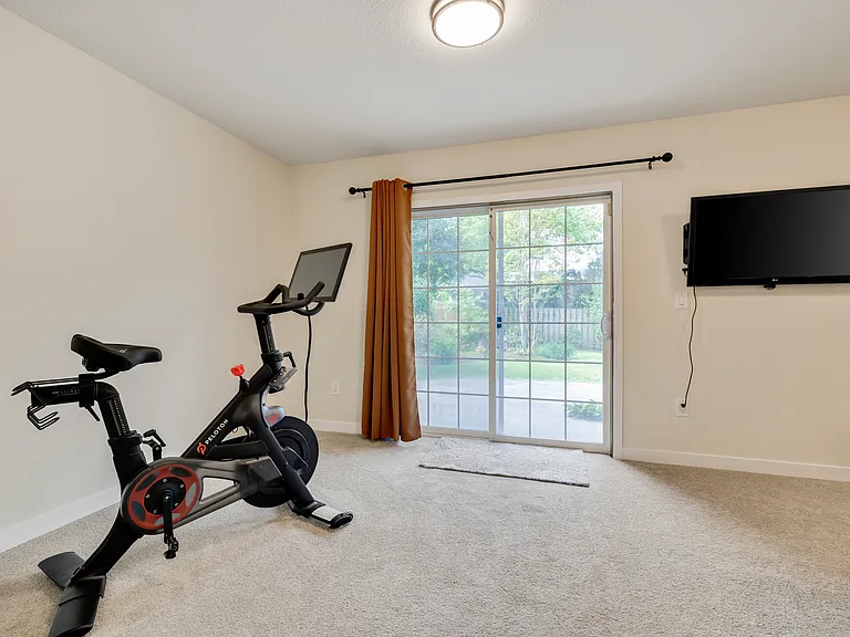 Lower Level
+Office / gym
+Desk
+Printer
+Monitor
+50"
+Peloton bike (big seat)