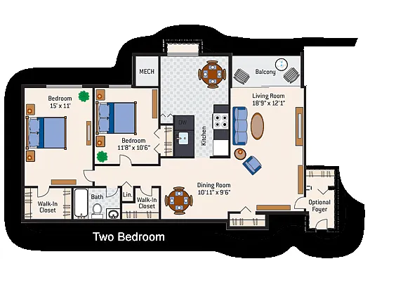 Floor plan 2 Bedroom 1 Bath