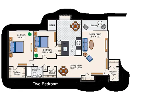 Floor plan 2 Bedroom 1 Bath