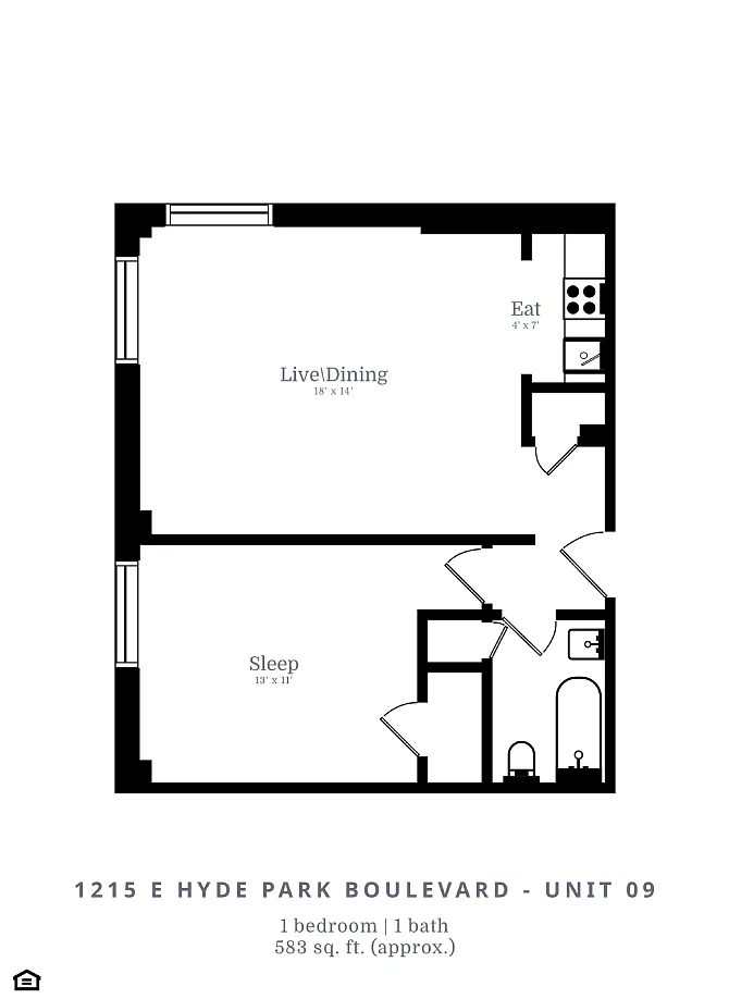 Floor plan 1 Bed | 1 Bath (B4)