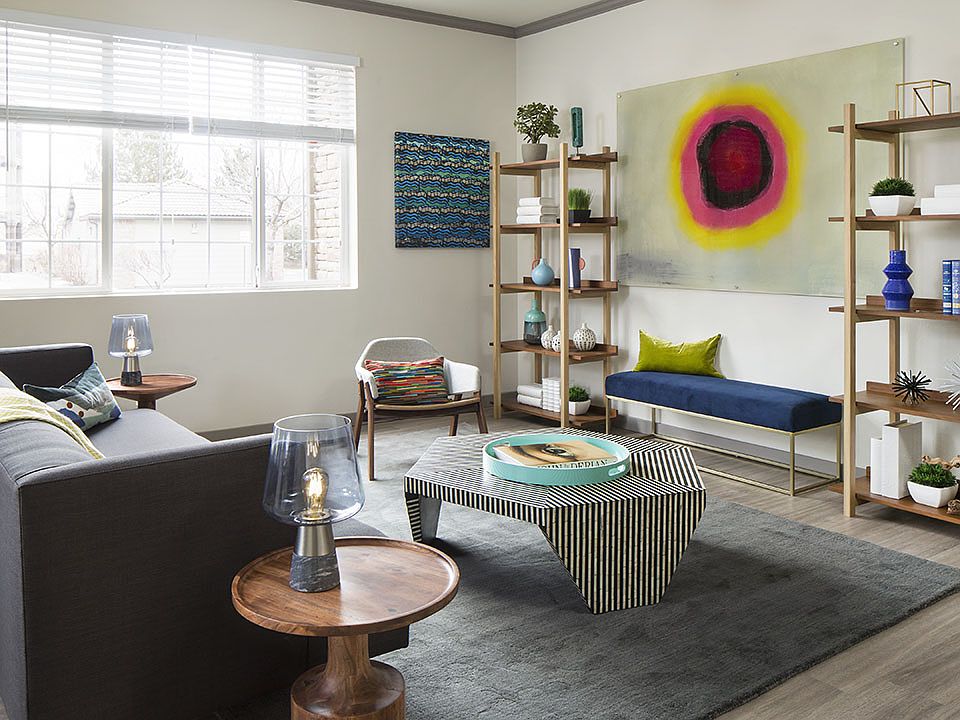 Apartment Living Room with wood floors.