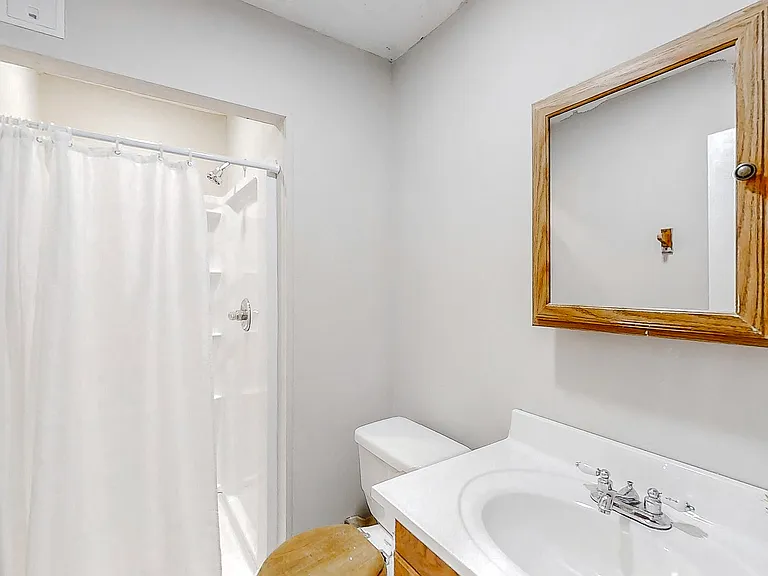 Renovated bathroom with new shower