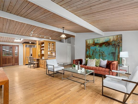 Vaulted wood-lined ceilings with architectural interest.