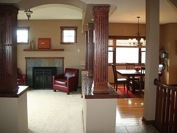 pillars and arches separate family and dining rooms