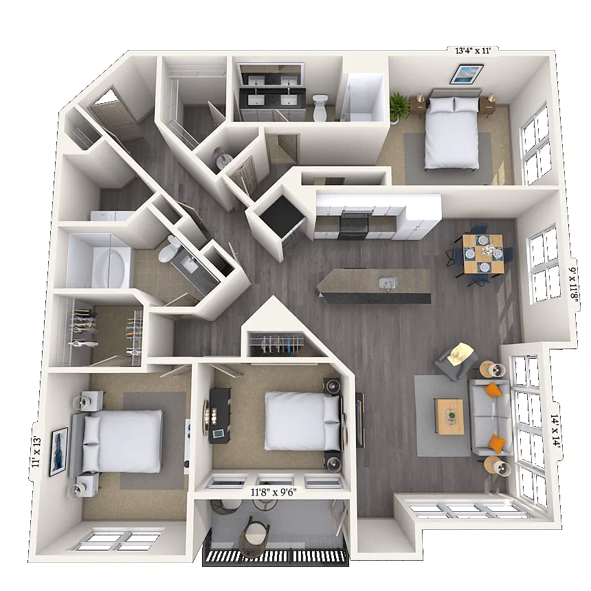 Floor plan Traditional 2x2 1554 SF