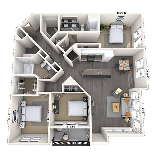 Floor plan Traditional 2x2 1554 SF