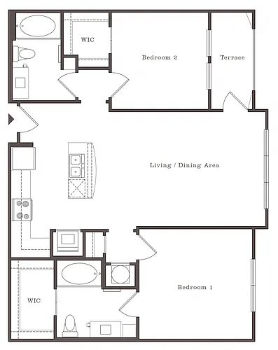 Floor plan HG - 2BR 2BA (1014 SF)