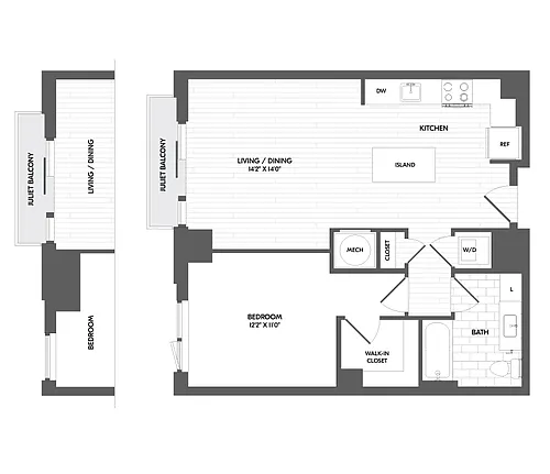 Floor plan 1 Bed/1 Bath-1C
