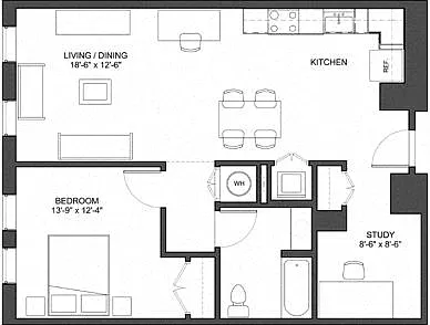 Floor plan 1 Bedroom with Study