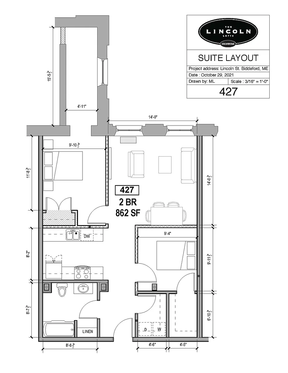 Floor plan 2 Bedroom - 1 Bath
