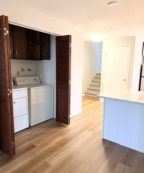 Full size washer and dryer off the kitchen for convenience.