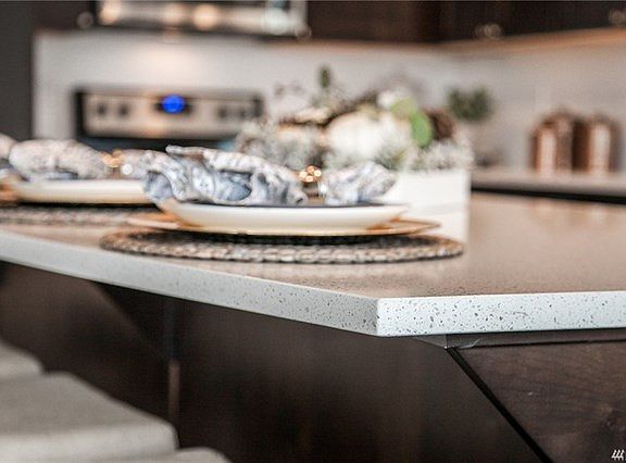 Lovely, elegant quartz countertops..  Generous Island.. Quality at every turn.