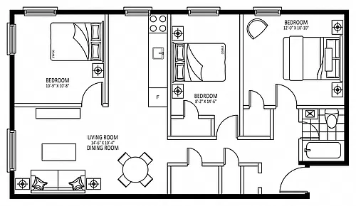 Floor plan 939 Western - Plan A 3 Bed 1 Bath