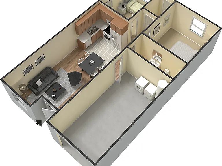2 BEDROOM 1 BATH