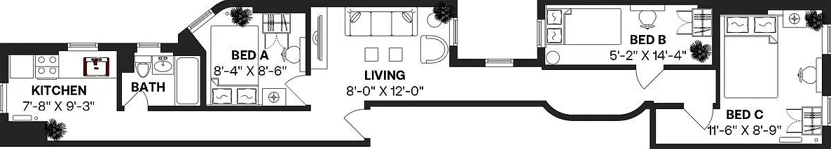 Twin bedroom in 3 bed/1 bath home in Hell's Kitchen #210 B — Photo 1