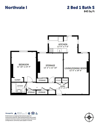 Floor plan 2 Bed 1 Bath S