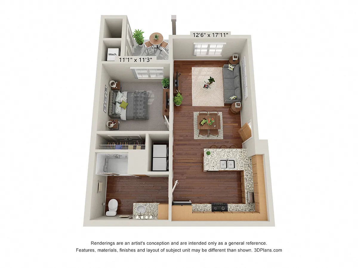 Floor plan One Bedroom - A (Wheelchair Accessible)