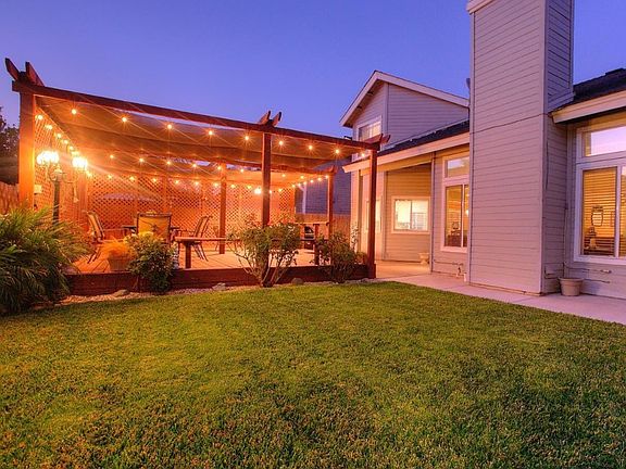 Backyard deck with lights