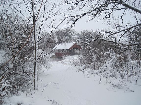Covered bridge in winter