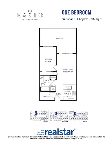 Floor plan 388 Kaslo East Village 1 Bed 1 Bath F