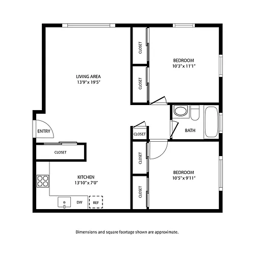Floor plan 2 Bedroom / 1 Bath