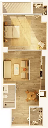 Floor plan West 1 BR Balcony Promenade B
