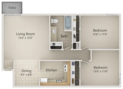 Floor plan 2 BR Garden Chalet
