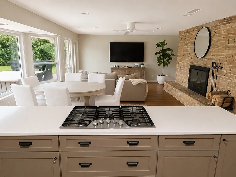 Open floor plan facing pool and golf course