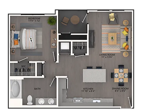 Floor plan One BR One BA A3