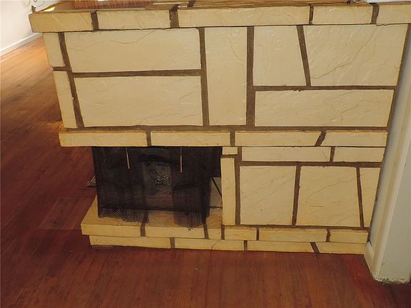 Free-standing fireplace.