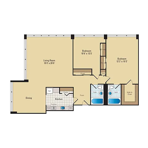 Floor plan 2 Bed - 2 Bath | B05