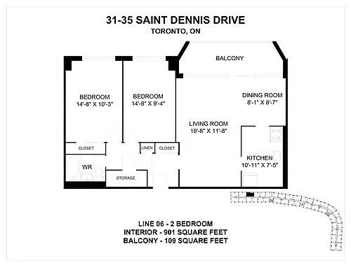 Floor plan 2 Bedroom 2 Bed 1 Bath 4