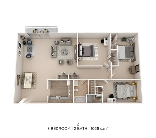 Floor plan Three Bedroom - 1,026 sqft