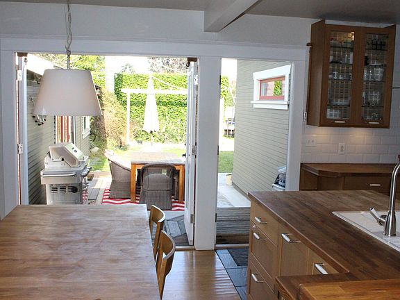 Kitchen open to the backyard