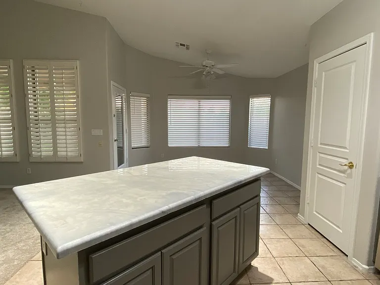 Kitchen, living room and dining room