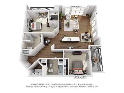 Floor plan High Rise Two Bedroom Style J