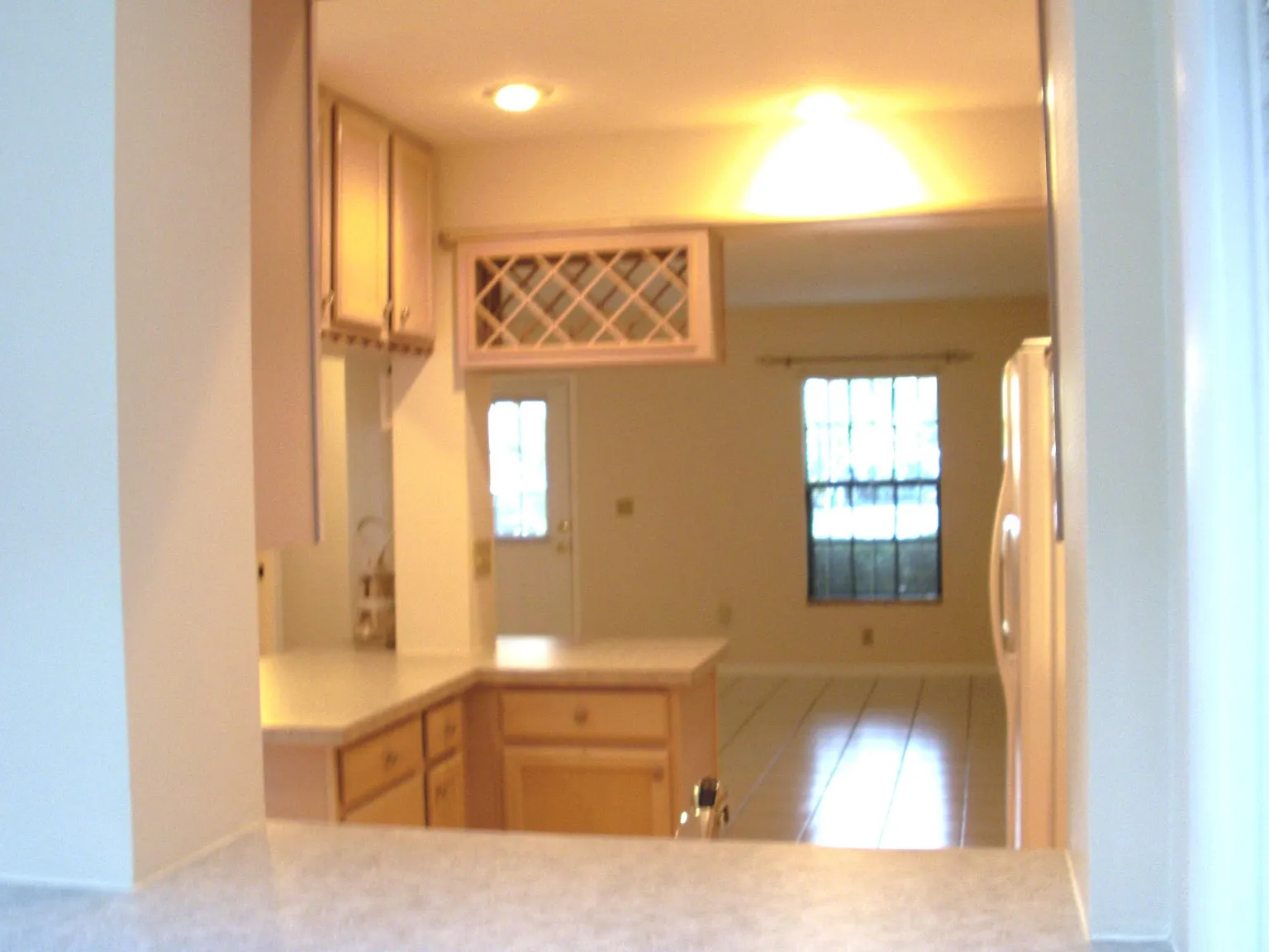 Kitchen view from dining room pass through