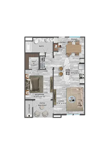 Floor plan Bernini - One Bedroom/One Bath 830 Sq Ft
