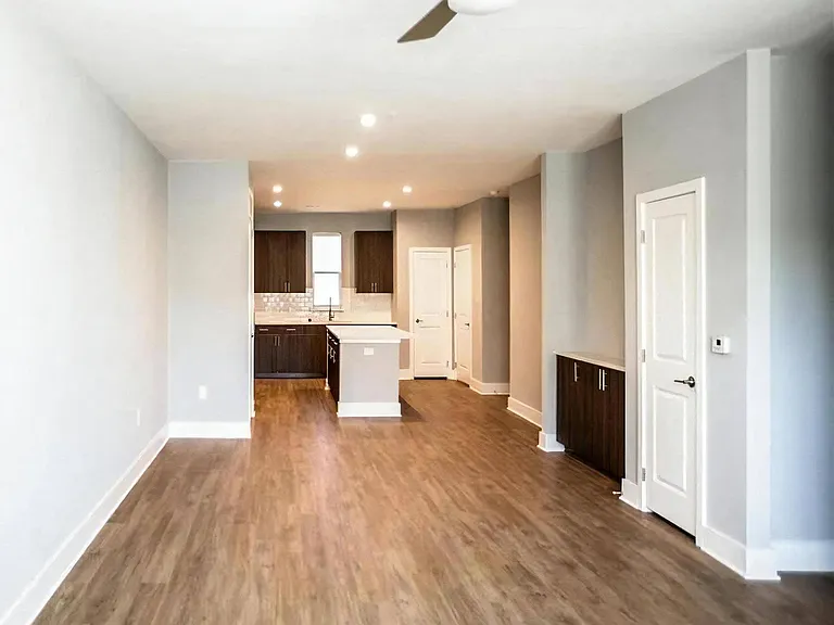 Open-Concept Floor Plan with Wood-Style Flooring and Modern Kitchen