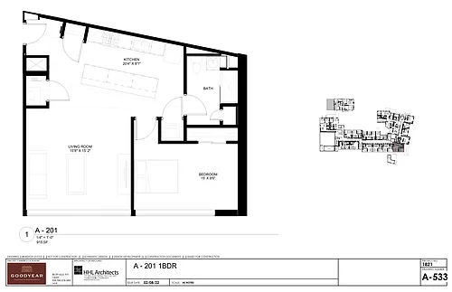 Floor plan A-201 - 1Bedroom - Scholar Apartments