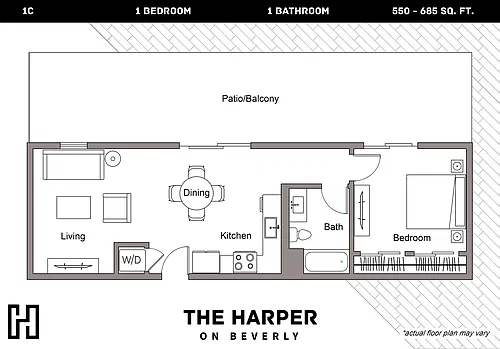 Floor plan Plan C - 1 Bedroom, 1 Bath