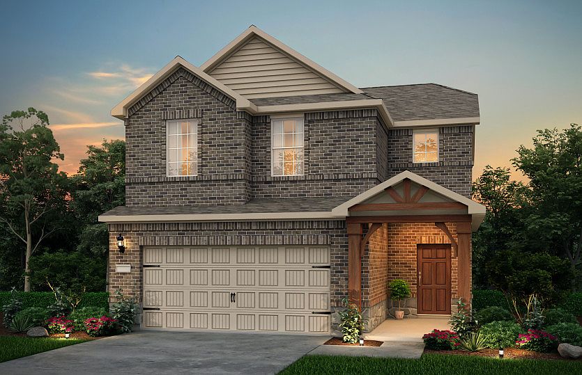 The Nelson, a two-story home with 2-car garage, shown with Home Exterior R